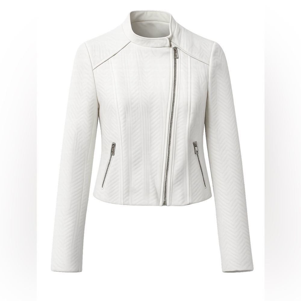 Soia & Kyo White Asymmetric Zip Biker Moto Jacket | Transitional Spring | Medium